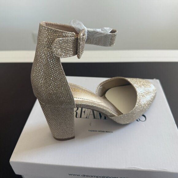 DREAM PAIRS Women’s Gold Glitter Block Heel Ankle Strap Pumps – Size 8 - Picture 7 of 7